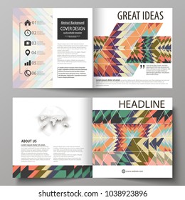 Business templates for square design bi fold brochure, magazine, flyer, booklet. Leaflet cover, abstract vector layout. Tribal pattern, geometrical ornament in ethno style, vintage fashion background.