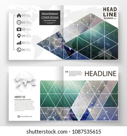 Business templates for square design bi fold brochure, magazine, flyer, booklet. Leaflet cover, vector layout. Chemistry pattern, hexagonal molecule structure. Medicine, science, technology concept.