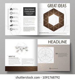 Business templates for square design bi fold brochure, magazine, flyer, booklet. Leaflet cover, abstract vector layout. Alchemical theme. Fractal art background. Sacred geometry. Mysterious pattern.