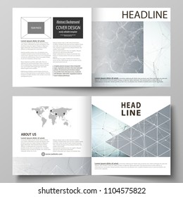 Business templates for square design bi fold brochure, flyer, report. Leaflet cover, vector layout. Chemistry pattern, connecting lines and dots, molecule structure, scientific medical DNA research.