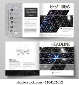 Business templates for square design bi fold brochure, magazine, flyer, booklet or report. Leaflet cover, abstract vector layout. Sacred geometry, glowing geometrical ornament. Mystical background.