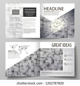 Business templates for square design bi fold brochure, magazine, flyer, booklet, report. Leaflet cover, abstract vector layout. Pattern made from squares, gray background in geometrical style.