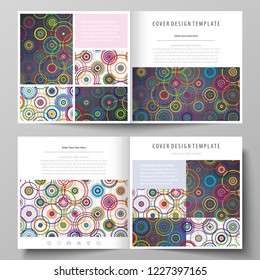 Business templates for square design bi fold brochure, flyer, booklet or annual report. Leaflet cover, abstract vector layout. Bright color background in minimalist style made from colorful circles.