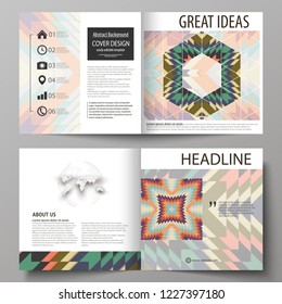 Business templates for square design bi fold brochure, magazine, flyer, booklet. Leaflet cover, abstract vector layout. Tribal pattern, geometrical ornament in ethno syle, vintage fashion background.