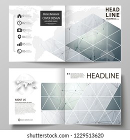 Business templates for square design bi fold brochure, flyer. Leaflet cover, vector layout. Genetic and chemical compounds. Atom, DNA and neurons. Chemistry, science concept. Geometric background.