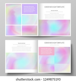 Business templates for square design bi fold brochure, flyer. Leaflet cover, vector layout. Hologram, background in pastel colors, holographic effect. Blurred colorful pattern, futuristic texture.