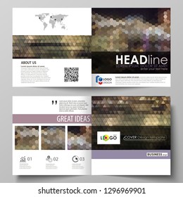 Business templates for square design bi fold brochure, flyer, booklet. Leaflet cover, vector layout. Abstract multicolored backgrounds. Geometrical patterns. Triangular and hexagonal style.