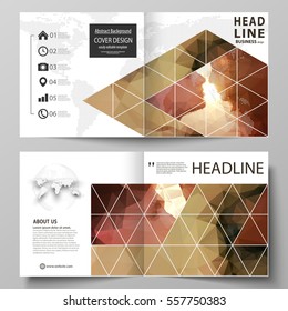 Business templates for square design bi fold brochure, flyer, booklet. Leaflet cover, abstract vector layout. Romantic couple kissing. Beautiful background. Geometrical pattern in triangular style.