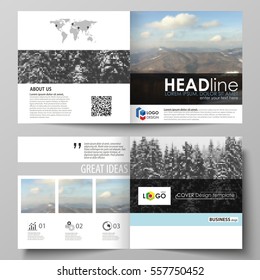 Business templates for square design bi fold brochure, flyer, booklet or annual report. Leaflet cover, vector layout. Abstract landscape of nature. Dark color pattern in vintage style, mosaic texture