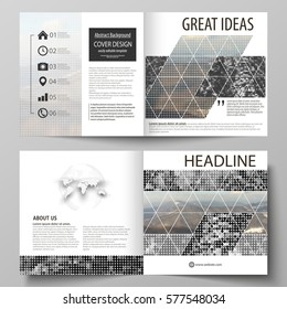 Business templates for square design bi fold brochure, flyer, booklet or annual report. Leaflet cover, vector layout. Abstract landscape of nature. Dark color pattern in vintage style, mosaic texture