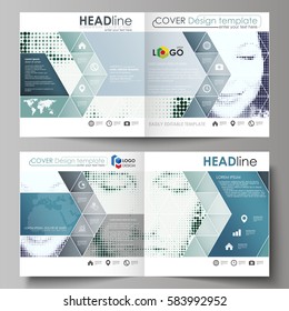 Business templates for square design bi fold brochure, magazine, flyer. Leaflet cover, abstract vector layout. Halftone dotted background, retro style grungy pattern, vintage texture. Halftone effect