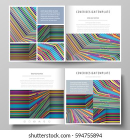 Business templates for square design bi fold brochure, flyer, report. Leaflet cover, abstract vector layout. Bright color lines, colorful style with geometric shapes, beautiful minimalist background
