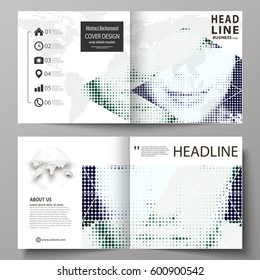 Business templates for square design bi fold brochure, magazine, flyer. Leaflet cover, abstract vector layout. Halftone dotted background, retro style grungy pattern, vintage texture. Halftone effect.