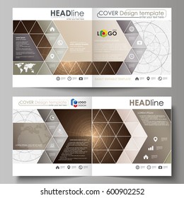 Business templates for square design bi fold brochure, magazine, flyer, booklet. Leaflet cover, abstract vector layout. Alchemical theme. Fractal art background. Sacred geometry. Mysterious pattern