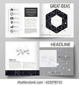 Business templates for square design bi fold brochure, flyer, annual report. Leaflet cover, vector layout. Abstract infographic background made from lines, symbols, charts, other elements.