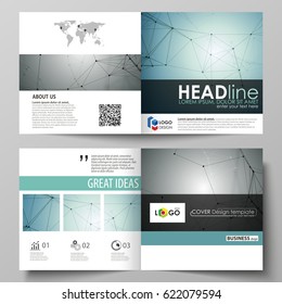 Business templates for square design bi fold brochure, flyer, booklet or annual report. Leaflet cover, abstract vector layout. Geometric background. Molecular structure. Medical, technology concept.