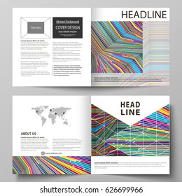 Business templates for square design bi fold brochure, flyer, report. Leaflet cover, abstract vector layout. Bright color lines, colorful style with geometric shapes, beautiful minimalist background.