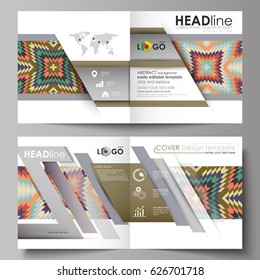 Business templates for square design bi fold brochure, magazine, flyer, booklet. Leaflet cover, abstract vector layout. Tribal pattern, geometrical ornament in ethno syle, vintage fashion background.