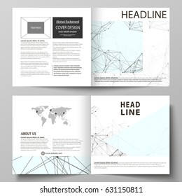 Business templates for square design bi fold brochure, flyer, report. Leaflet cover, vector layout. Chemistry pattern, connecting lines and dots, molecule structure on white, geometric background.