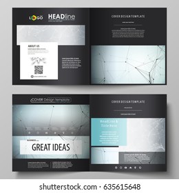 Business templates for square design bi fold brochure, flyer, report. Leaflet cover, vector layout. Chemistry pattern, connecting lines and dots, molecule structure, scientific medical DNA research.