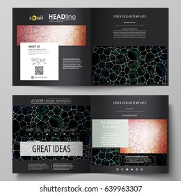 Business templates for square design bi fold brochure, flyer. Leaflet cover, vector layout. Chemistry pattern, molecular texture, polygonal molecule structure, cell. Medicine, microbiology concept.