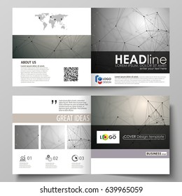 Business templates for square design bi fold brochure, flyer, booklet. Leaflet cover, abstract vector layout. Chemistry pattern, molecule structure on gray background. Science and technology concept.