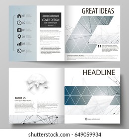 Business templates for square design bi fold brochure, flyer, booklet, report. Leaflet cover, vector layout. DNA and neurons molecule structure. Medicine, science, technology concept. Scalable graphic