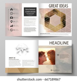 Business templates for square design bi fold brochure, flyer, booklet. Leaflet cover, abstract vector layout. Romantic couple kissing. Beautiful background. Geometrical pattern in triangular style