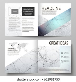 Business templates for square design bi fold brochure, flyer, report. Leaflet cover, vector layout. Compounds lines and dots. Big data visualization in minimal style. Graphic communication background.