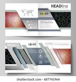 Business templates for square design bi fold brochure, flyer. Leaflet cover, vector layout. Chemistry pattern, molecular texture, polygonal molecule structure, cell. Medicine, microbiology concept.