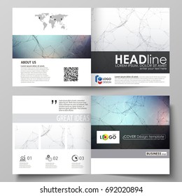 Business templates for square design bi fold brochure, flyer, report. Leaflet cover, vector layout. Compounds lines and dots. Big data visualization in minimal style. Graphic communication background.