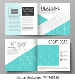 Business templates for square design bi fold brochure, flyer, report. Leaflet cover, abstract vector layout. Chemistry pattern, hexagonal molecule structure. Medicine, science, technology concept.