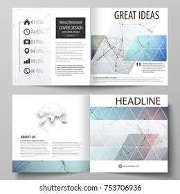 Business templates for square design bi fold brochure, flyer, report. Leaflet cover, vector layout. Compounds lines and dots. Big data visualization in minimal style. Graphic communication background.