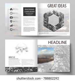 Business templates for square design bi fold brochure, flyer, booklet or annual report. Leaflet cover, vector layout. Abstract landscape of nature. Dark color pattern in vintage style, mosaic texture.