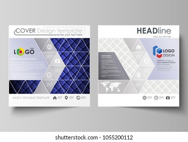 Business templates for square design brochure, magazine, flyer, booklet, annual report. Leaflet cover, vector layout. Shiny fabric, rippled texture, white and blue color silk, vintage style background
