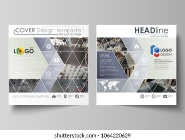 Business templates for square design brochure, magazine, flyer, booklet, report. Leaflet cover, abstract vector layout. Colorful background made of dotted texture for travel business, urban cityscape.