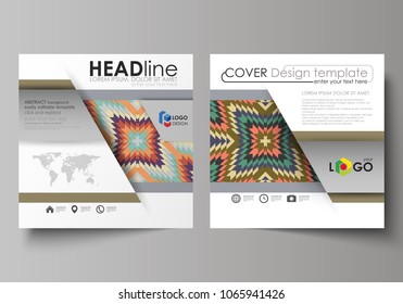 Business templates for square design brochure, magazine, flyer, booklet. Leaflet cover, abstract vector layout. Tribal pattern, geometrical ornament in ethno syle, vintage fashion background.
