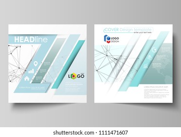 Business templates for square design brochure, flyer, report. Leaflet cover, vector layout. Chemistry pattern, connecting lines and dots, molecule structure on white, geometric graphic background.