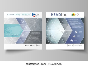 Business templates for square design brochure, magazine, flyer, booklet or report. Leaflet cover, vector layout. Chemistry pattern, connecting lines and dots, molecule structure, medical DNA research.