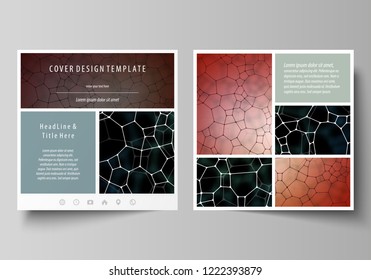 Business templates for square design brochure, flyer. Leaflet cover, vector layout. Chemistry pattern, molecular texture, polygonal molecule structure, cell. Medicine, science or microbiology concept.