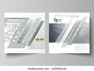 Business templates for square design brochure, flyer. Leaflet cover, vector layout. Chemistry pattern, molecular texture, polygonal molecule structure, cell. Medicine, science or microbiology concept.
