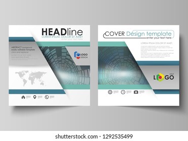 Business templates for square design brochure, magazine, flyer, booklet or report. Leaflet cover, abstract layout, easy editable vector. Technology background in geometric style made from circles.