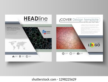 Business templates for square design brochure, flyer. Leaflet cover, vector layout. Chemistry pattern, molecular texture, polygonal molecule structure, cell. Medicine, science or microbiology concept.