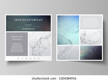 Business templates for square design brochure, magazine, flyer, booklet. Leaflet cover, vector layout. Compounds lines and dots. Big data visualization, minimal style. Graphic communication background