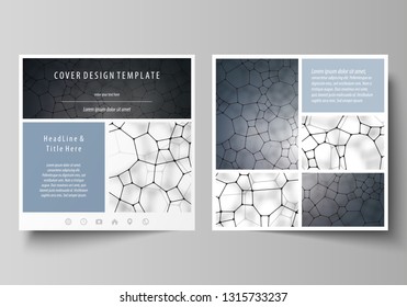 Business templates for square design brochure, flyer. Leaflet cover, vector layout. Chemistry pattern, molecular texture, polygonal molecule structure, cell. Medicine, science or microbiology concept.