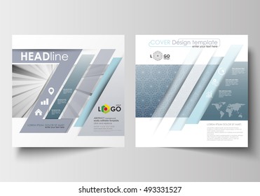 Business templates for square design brochure, magazine, flyer, booklet, annual report. Leaflet cover, flat layout, easy editable blank. Abstract blue or gray pattern with lines, vector texture.