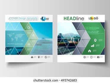 Business templates for square design brochure, magazine, flyer or report. Leaflet cover, abstract flat style travel decoration layout, easy editable vector template, colorful blurred natural landscape