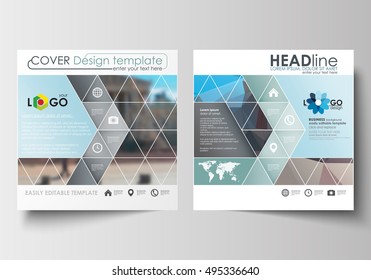 Business templates for square design brochure, magazine, flyer, booklet or report. Leaflet cover, flat layout, easy editable. Abstract background, blurred image, urban landscape, modern stylish vector
