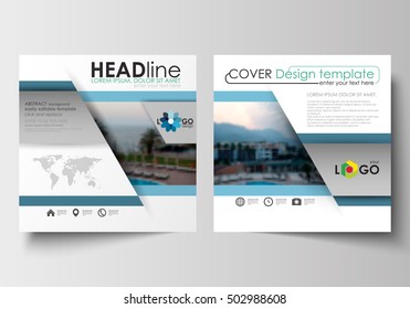 Business templates for square design brochure, magazine, flyer, report. Leaflet cover, abstract flat style travel decoration layout, easy editable vector template, colorful blurred natural landscape.