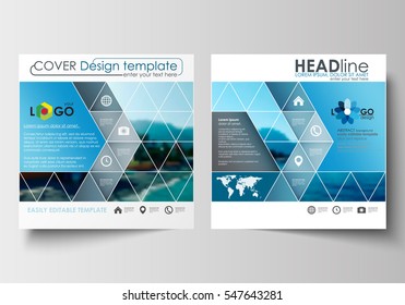 Business templates for square design brochure, magazine, flyer or report. Leaflet cover, abstract flat style travel decoration layout, easy editable vector template, colorful blurred natural landscape